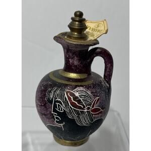Vintage Greek Painted Ceramic Pottery Perfume Jug Bottle Decanter Dabber Stopper